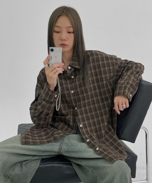 BLACKUP（ブラックアップ）の「[MADE] コテージルーズフィットチェックシャツ（シャツ/ブラウス・レディース・ブラック/ブラウン・ONESIZE）」の3枚目の写真