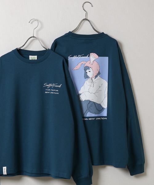 セール】【Selfie freak】 イラスト バックプリント うさ耳ガール 長袖