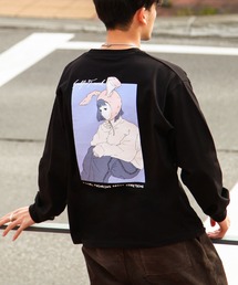 【Selfie freak】 イラスト バックプリント うさ耳ガール 長袖 Tシャツ / ロンT / クルーネック
