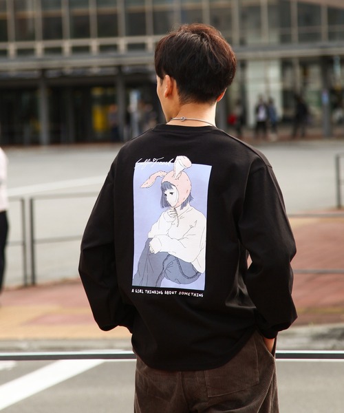 セール】【Selfie freak】 イラスト バックプリント うさ耳ガール 長袖