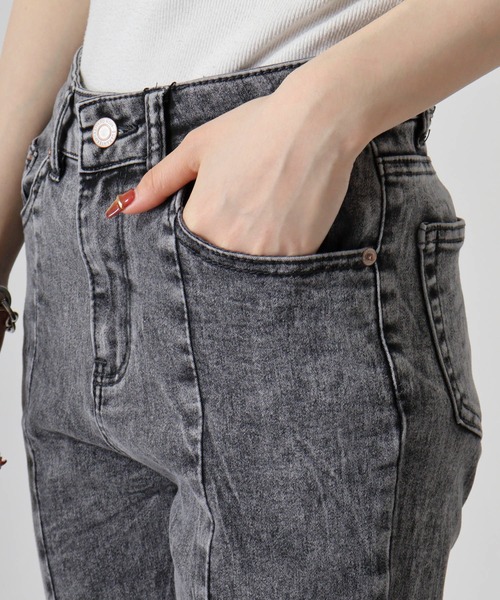 セール】.works スーパーストレッチデニム 裾スリット共リボンパンツ