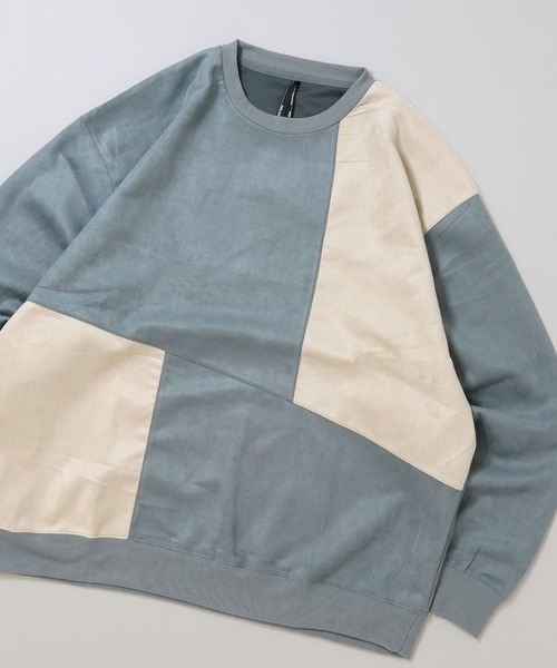 Ritzy（リッツィー）の「faux suede switching design cutsew/スウェードタッチ 切り替えデザイン カットソー レディース メンズ（スウェット・メンズ・ブラック/グレイッシュベージュ/サックスブルー/オフホワイト/チャコールグレー・M/XL/L）」の5枚目の写真