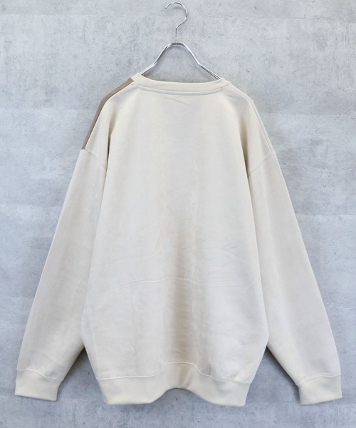 Ritzy（リッツィー）の「faux suede switching design cutsew/スウェードタッチ 切り替えデザイン カットソー レディース メンズ（スウェット・メンズ・ブラック/グレイッシュベージュ/サックスブルー/オフホワイト/チャコールグレー・M/XL/L）」の6枚目の写真