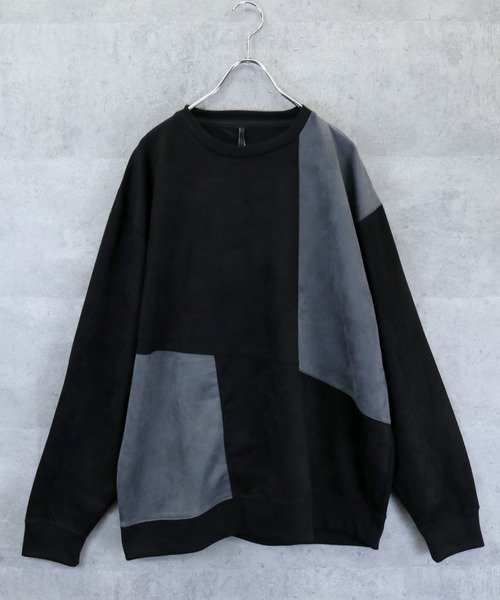 Ritzy（リッツィー）の「faux suede switching design cutsew/スウェードタッチ 切り替えデザイン カットソー レディース メンズ（スウェット・メンズ・ブラック/グレイッシュベージュ/サックスブルー/オフホワイト/チャコールグレー・M/XL/L）」の12枚目の写真
