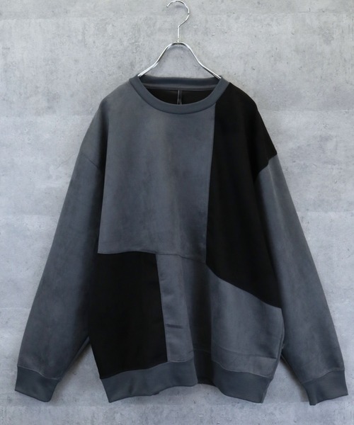 Ritzy（リッツィー）の「faux suede switching design cutsew/スウェードタッチ 切り替えデザイン カットソー レディース メンズ（スウェット・メンズ・ブラック/グレイッシュベージュ/サックスブルー/オフホワイト/チャコールグレー・M/XL/L）」の13枚目の写真