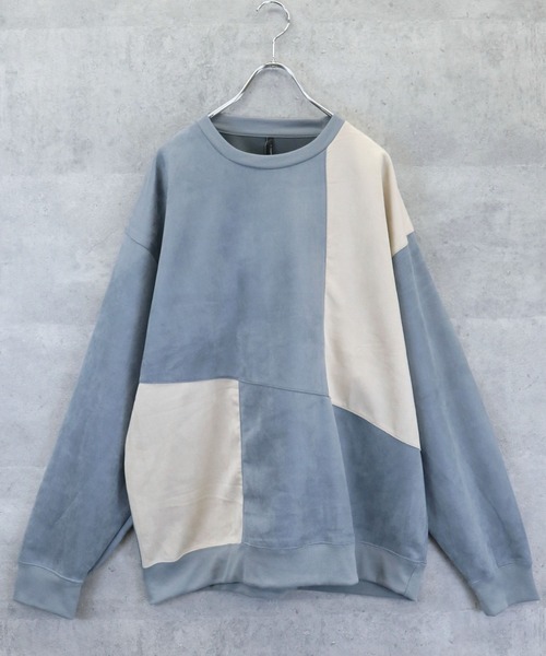 Ritzy（リッツィー）の「faux suede switching design cutsew/スウェードタッチ 切り替えデザイン カットソー レディース メンズ（スウェット・メンズ・ブラック/グレイッシュベージュ/サックスブルー/オフホワイト/チャコールグレー・M/XL/L）」の15枚目の写真