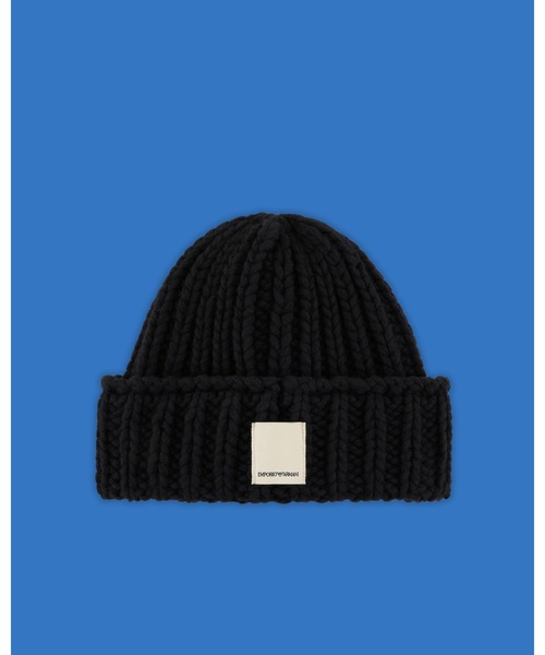 EMPORIO ARMANI（エンポリオアルマーニ）の「【エンポリオ アルマーニ】ASV ブラックブルー カプセルコレクション ビーニー ウール リブニット（ニットキャップ/ビーニー・メンズ・ブラック・LARGE/SMALL）」の4枚目の写真