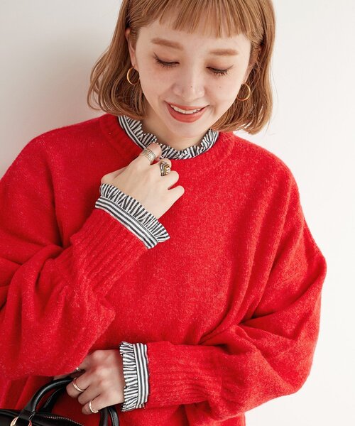 B.C STOCK（ベーセーストック）の「《追加3》FOXMIXクルーネックプルオーバー（ニット/セーター・レディース・ピンク/レッド/ベージュ/チャコールグレー/ブルー・FREE）」の5枚目の写真