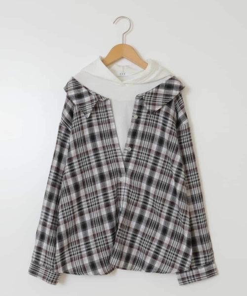 a.v.v（アーヴェヴェ）の「[140-150]【ふんわり重ね着】レイヤードシャツ（シャツ/ブラウス・キッズ・ブラック/ブルー・140/150）」の3枚目の写真