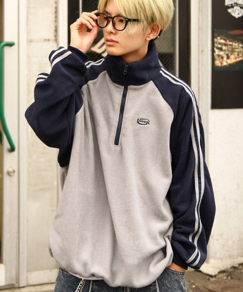 KANGOL（カンゴール）の「【KANGOL】 マイクロ フリース 袖ライン ラグラン 長袖 ハーフジップ プルオーバー スウェット / トレーナー（スウェット・レディース・ブラック×ホワイト/グレー系1/ブルー系/ホワイト×ブルー/ホワイト×ブラック/チャコールグレー×ブラック/ブラック×ブルー/ネイビー系/グレー系・MEDIUM/LARGE）」の7枚目の写真