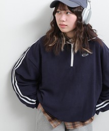 【KANGOL】 マイクロ フリース 袖ライン ラグラン 長袖 ハーフジップ プルオーバー スウェット / トレーナー