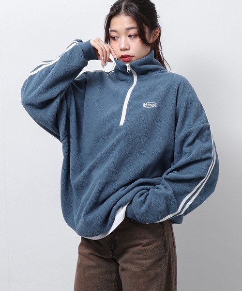 KANGOL（カンゴール）の「【KANGOL】 マイクロ フリース 袖ライン ラグラン 長袖 ハーフジップ プルオーバー スウェット / トレーナー（スウェット・レディース・ブラック×ホワイト/グレー系1/ブルー系/ホワイト×ブルー/ホワイト×ブラック/チャコールグレー×ブラック/ブラック×ブルー/ネイビー系/グレー系・MEDIUM/LARGE）」の9枚目の写真