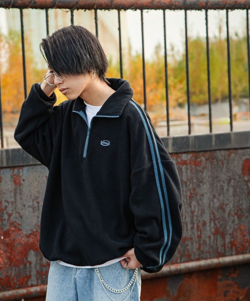 KANGOL（カンゴール）の「【KANGOL】 マイクロ フリース 袖ライン ラグラン 長袖 ハーフジップ プルオーバー スウェット / トレーナー（スウェット・レディース・ブラック×ホワイト/グレー系1/ブルー系/ホワイト×ブルー/ホワイト×ブラック/チャコールグレー×ブラック/ブラック×ブルー/ネイビー系/グレー系・MEDIUM/LARGE）」の20枚目の写真