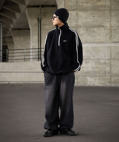 KANGOL（カンゴール）の「【KANGOL】 マイクロ フリース 袖ライン ラグラン 長袖 ハーフジップ プルオーバー スウェット / トレーナー（スウェット・レディース・ブラック×ホワイト/グレー系1/ブルー系/ホワイト×ブルー/ホワイト×ブラック/チャコールグレー×ブラック/ブラック×ブルー/ネイビー系/グレー系・MEDIUM/LARGE）」の18枚目の写真