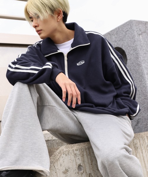 KANGOL（カンゴール）の「【KANGOL】 マイクロ フリース 袖ライン ラグラン 長袖 ハーフジップ プルオーバー スウェット / トレーナー（スウェット・レディース・ブラック×ホワイト/グレー系1/ブルー系/ホワイト×ブルー/ホワイト×ブラック/チャコールグレー×ブラック/ブラック×ブルー/ネイビー系/グレー系・MEDIUM/LARGE）」の12枚目の写真