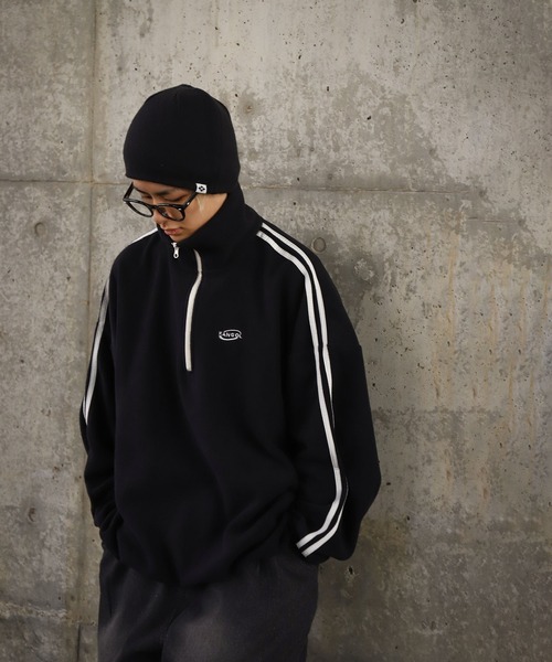 KANGOL（カンゴール）の「【KANGOL】 マイクロ フリース 袖ライン ラグラン 長袖 ハーフジップ プルオーバー スウェット / トレーナー（スウェット・レディース・ブラック×ホワイト/グレー系1/ブルー系/ホワイト×ブルー/ホワイト×ブラック/チャコールグレー×ブラック/ブラック×ブルー/ネイビー系/グレー系・MEDIUM/LARGE）」の10枚目の写真