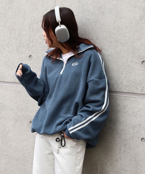 KANGOL（カンゴール）の「【KANGOL】 マイクロ フリース 袖ライン ラグラン 長袖 ハーフジップ プルオーバー スウェット / トレーナー（スウェット・レディース・ブラック×ホワイト/グレー系1/ブルー系/ホワイト×ブルー/ホワイト×ブラック/チャコールグレー×ブラック/ブラック×ブルー/ネイビー系/グレー系・MEDIUM/LARGE）」の14枚目の写真