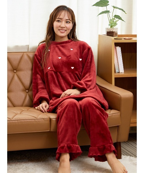 まるで毛布！のような暖かさ]ハート刺繍フリルマイクロ