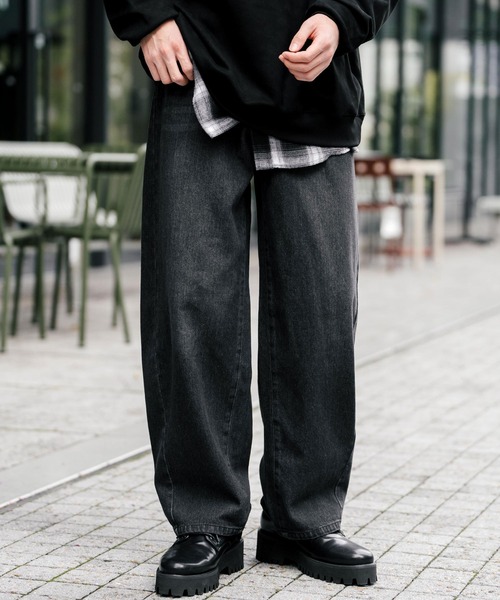 Rocky Monroe(ロッキーモンロー)の「バレルレッグジーンズ ワイドデニムパンツ(デニムパンツ・メンズ・ライトブラック/ケミカルウォッシュ/ワンウォッシュ/ブラック/インディゴブルー・M/L/XL)」の10枚目の写真