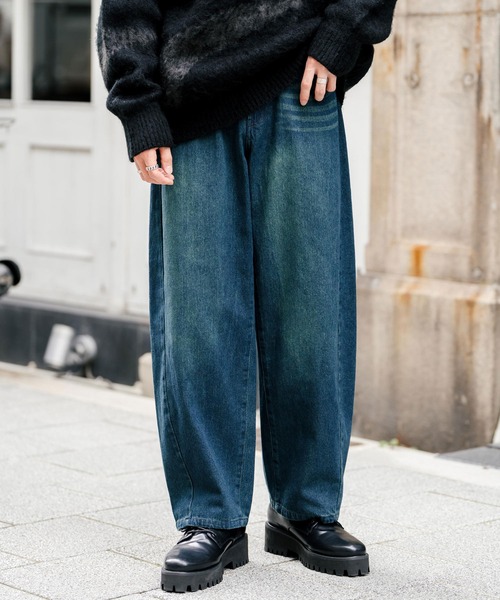 Rocky Monroe(ロッキーモンロー)の「バレルレッグジーンズ ワイドデニムパンツ(デニムパンツ・メンズ・ライトブラック/ケミカルウォッシュ/ワンウォッシュ/ブラック/インディゴブルー・M/L/XL)」の17枚目の写真