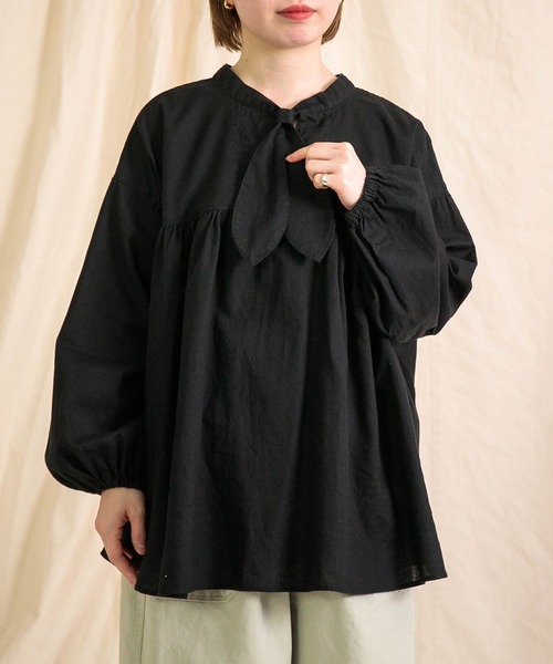 ブラウス シャツ 「Brocante / ブロカント」 20s綿麻シーチング フラールシャツ レディース Brocante / ブロカント] 20s綿麻シーチング フラールシャツ