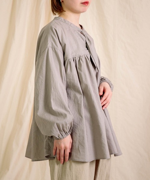 ブラウス シャツ 「Brocante / ブロカント」 20s綿麻シーチング フラールシャツ レディース Brocante / ブロカント] 20s綿麻シーチング フラールシャツ
