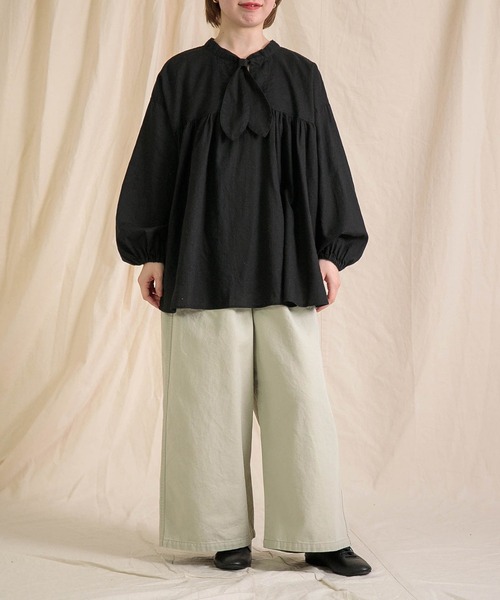 ブラウス シャツ 「Brocante / ブロカント」 20s綿麻シーチング フラールシャツ レディース Brocante / ブロカント] 20s綿麻シーチング フラールシャツ