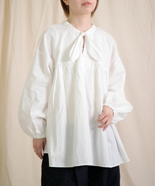 Brocante（ブロカント）の「[Brocante / ブロカント] 20s綿麻シーチング フラールシャツ（シャツ/ブラウス・レディース・ブラック/ホワイト/ライトグレー/ブルー・2）」の9枚目の写真