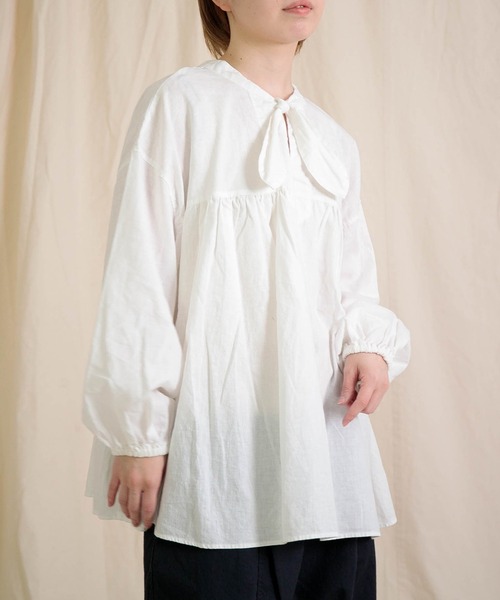 ブラウス シャツ 「Brocante / ブロカント」 20s綿麻シーチング フラールシャツ レディース Brocante / ブロカント] 20s綿麻シーチング フラールシャツ
