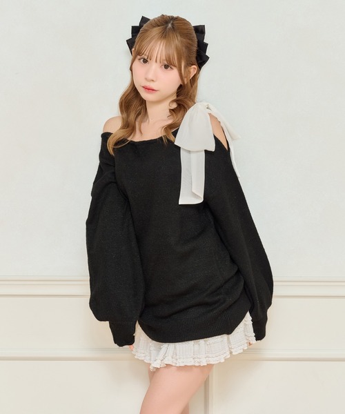 apres jour(アプレジュール)の「リボンラメニットチュニック【ZOZOTOWN限定アイテム】(ニット/セーター・レディース・ベビーピンク/ブラック/ホワイト・フリー/X-LARGE)」の2枚目の写真