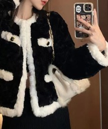 エコファーバイカラー配色もこもこジャケット
