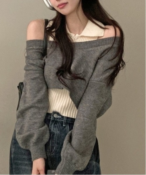 gossip!ロサンゼルス(ゴシップロサンゼルス)の「Y2K レイヤードニットセット【SET】(ニット/セーター・レディース・グレー/ブラック・FREE)」の11枚目の写真