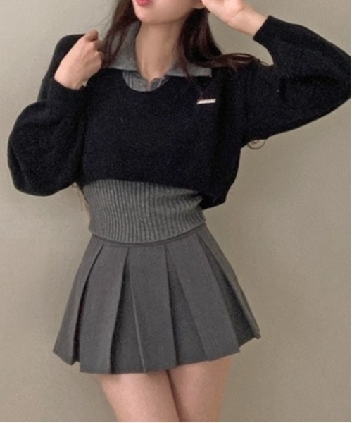 gossip!ロサンゼルス(ゴシップロサンゼルス)の「Y2K レイヤードニットセット【SET】(ニット/セーター・レディース・グレー/ブラック・FREE)」の5枚目の写真