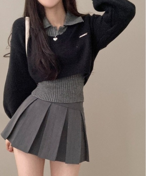 gossip!ロサンゼルス(ゴシップロサンゼルス)の「Y2K レイヤードニットセット【SET】(ニット/セーター・レディース・グレー/ブラック・FREE)」の6枚目の写真