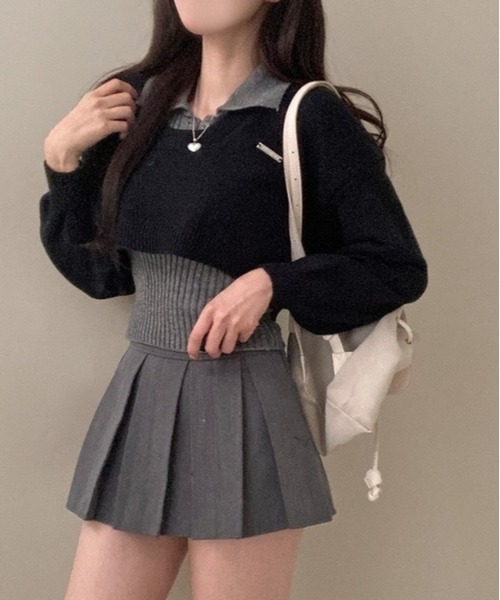 gossip!ロサンゼルス(ゴシップロサンゼルス)の「Y2K レイヤードニットセット【SET】(ニット/セーター・レディース・グレー/ブラック・FREE)」の8枚目の写真