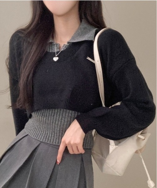 gossip!ロサンゼルス(ゴシップロサンゼルス)の「Y2K レイヤードニットセット【SET】(ニット/セーター・レディース・グレー/ブラック・FREE)」の9枚目の写真