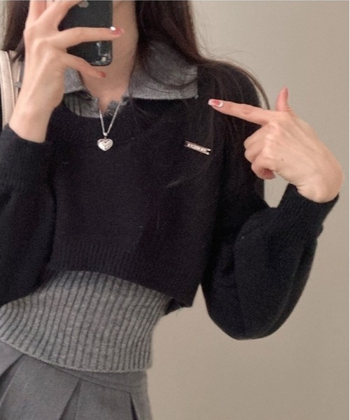 gossip!ロサンゼルス(ゴシップロサンゼルス)の「Y2K レイヤードニットセット【SET】(ニット/セーター・レディース・グレー/ブラック・FREE)」の10枚目の写真