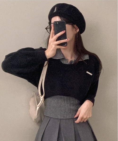 gossip!ロサンゼルス(ゴシップロサンゼルス)の「Y2K レイヤードニットセット【SET】(ニット/セーター・レディース・グレー/ブラック・FREE)」の4枚目の写真