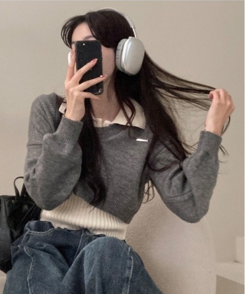 gossip!ロサンゼルス(ゴシップロサンゼルス)の「Y2K レイヤードニットセット【SET】(ニット/セーター・レディース・グレー/ブラック・FREE)」の13枚目の写真