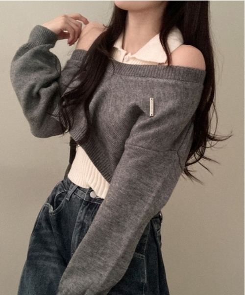 gossip!ロサンゼルス(ゴシップロサンゼルス)の「Y2K レイヤードニットセット【SET】(ニット/セーター・レディース・グレー/ブラック・FREE)」の15枚目の写真