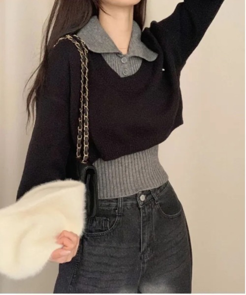 gossip!ロサンゼルス(ゴシップロサンゼルス)の「Y2K レイヤードニットセット【SET】(ニット/セーター・レディース・グレー/ブラック・FREE)」の18枚目の写真