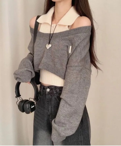 gossip!ロサンゼルス(ゴシップロサンゼルス)の「Y2K レイヤードニットセット【SET】(ニット/セーター・レディース・グレー/ブラック・FREE)」の19枚目の写真