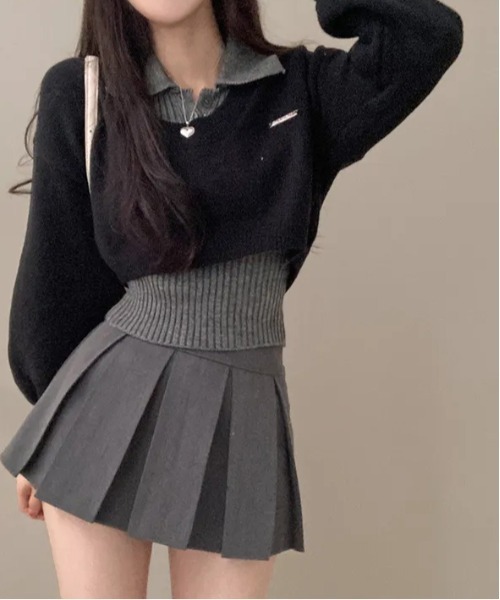 gossip!ロサンゼルス(ゴシップロサンゼルス)の「Y2K レイヤードニットセット【SET】(ニット/セーター・レディース・グレー/ブラック・FREE)」の16枚目の写真