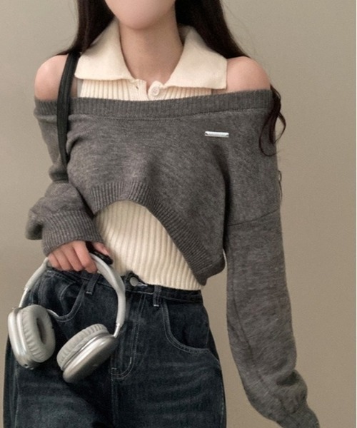 gossip!ロサンゼルス(ゴシップロサンゼルス)の「Y2K レイヤードニットセット【SET】(ニット/セーター・レディース・グレー/ブラック・FREE)」の21枚目の写真