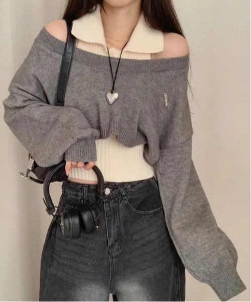 gossip!ロサンゼルス(ゴシップロサンゼルス)の「Y2K レイヤードニットセット【SET】(ニット/セーター・レディース・グレー/ブラック・FREE)」の22枚目の写真