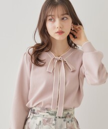 couture brooch | 【レディライクな華奢見せニット】配色ラインリボンタイニット(ニット/セーター)