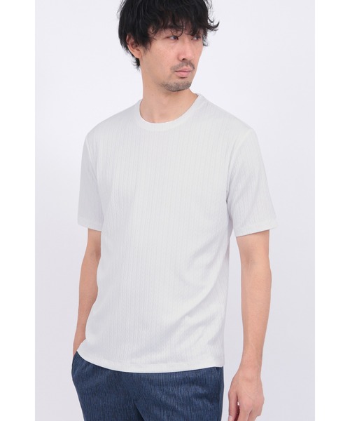 半袖カットソー セール】HIGH STREET∴チェーンストライプクルーネック半袖