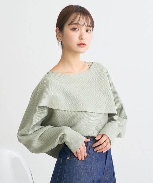 earth music&ecology（アースミュージックアンドエコロジー）の「SET2点クロスニット＋キャミソール（ニット/セーター・レディース・アイボリー/ブラック/ベージュ/ミント・FREE）」の10枚目の写真