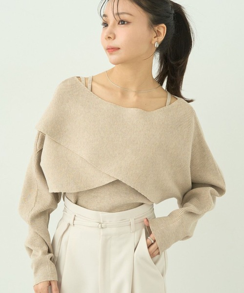 earth music&ecology（アースミュージックアンドエコロジー）の「SET2点クロスニット＋キャミソール（ニット/セーター・レディース・アイボリー/ブラック/ベージュ/ミント・FREE）」の3枚目の写真