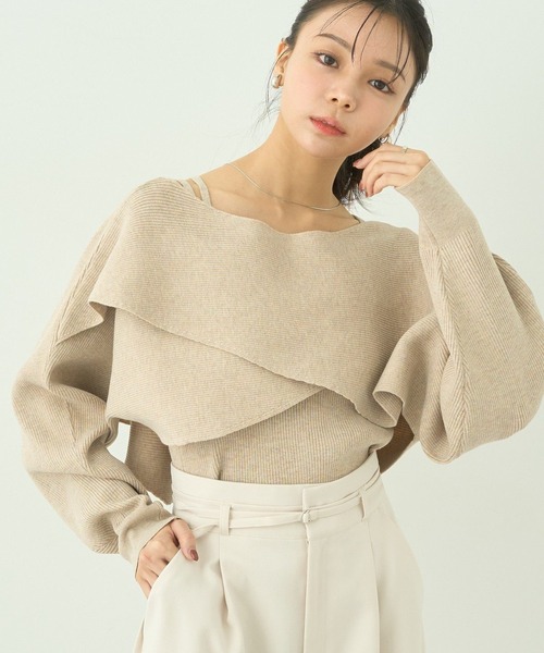 earth music&ecology（アースミュージックアンドエコロジー）の「SET2点クロスニット＋キャミソール（ニット/セーター・レディース・アイボリー/ブラック/ベージュ/ミント・FREE）」の6枚目の写真